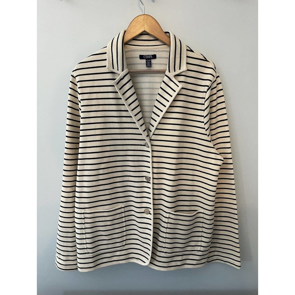 Chaps Women's Cream & Navy Striped Button Jacket